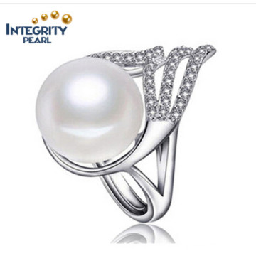 925 Silver Freshwater Pearl Ring Simple Design Pearl Ring AAA 10-11mm Button White Pearl Rings